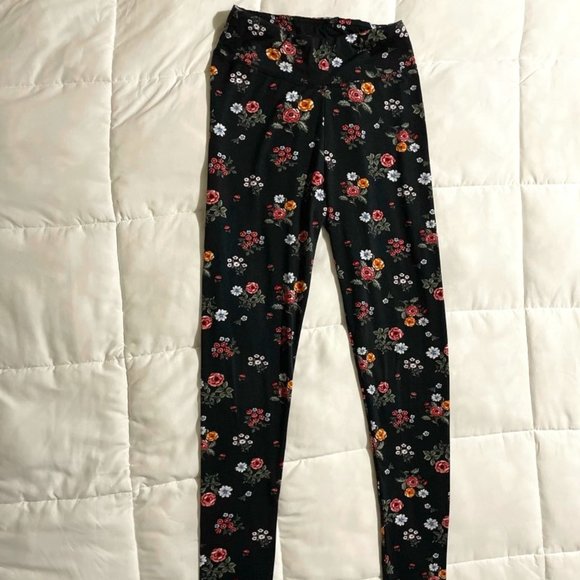 🧡 Derek Heart Leggings Black Floral High Rise L - Picture 1 of 4